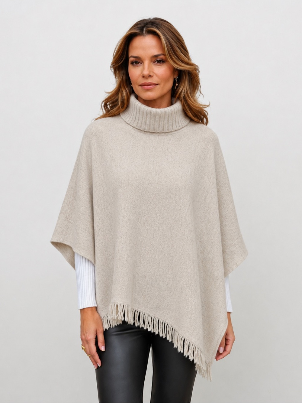 Kinross Cashmere Agate Fringed Cowl Neck Poncho Sweater One Size *B